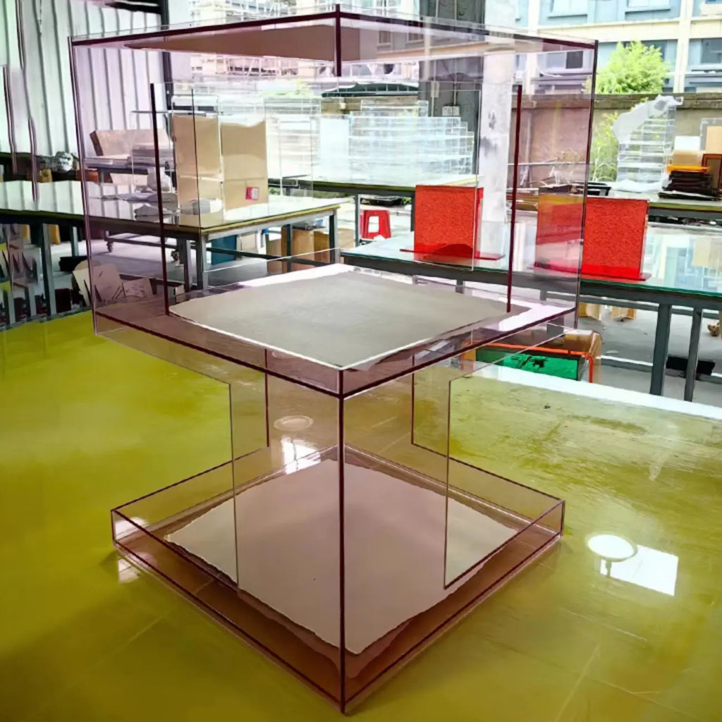 Table d'appoint carrée glamour en acrylique avec rangement ouvert pour salon