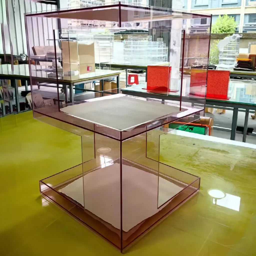 Table d'appoint carrée glamour en acrylique avec rangement ouvert pour salon