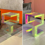 Table d'appoint carrée glamour en acrylique avec rangement ouvert pour salon