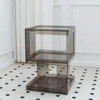 Table d'appoint carrée glamour en acrylique avec rangement ouvert pour salon