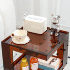Table d'appoint carrée glamour en acrylique avec rangement ouvert pour salon