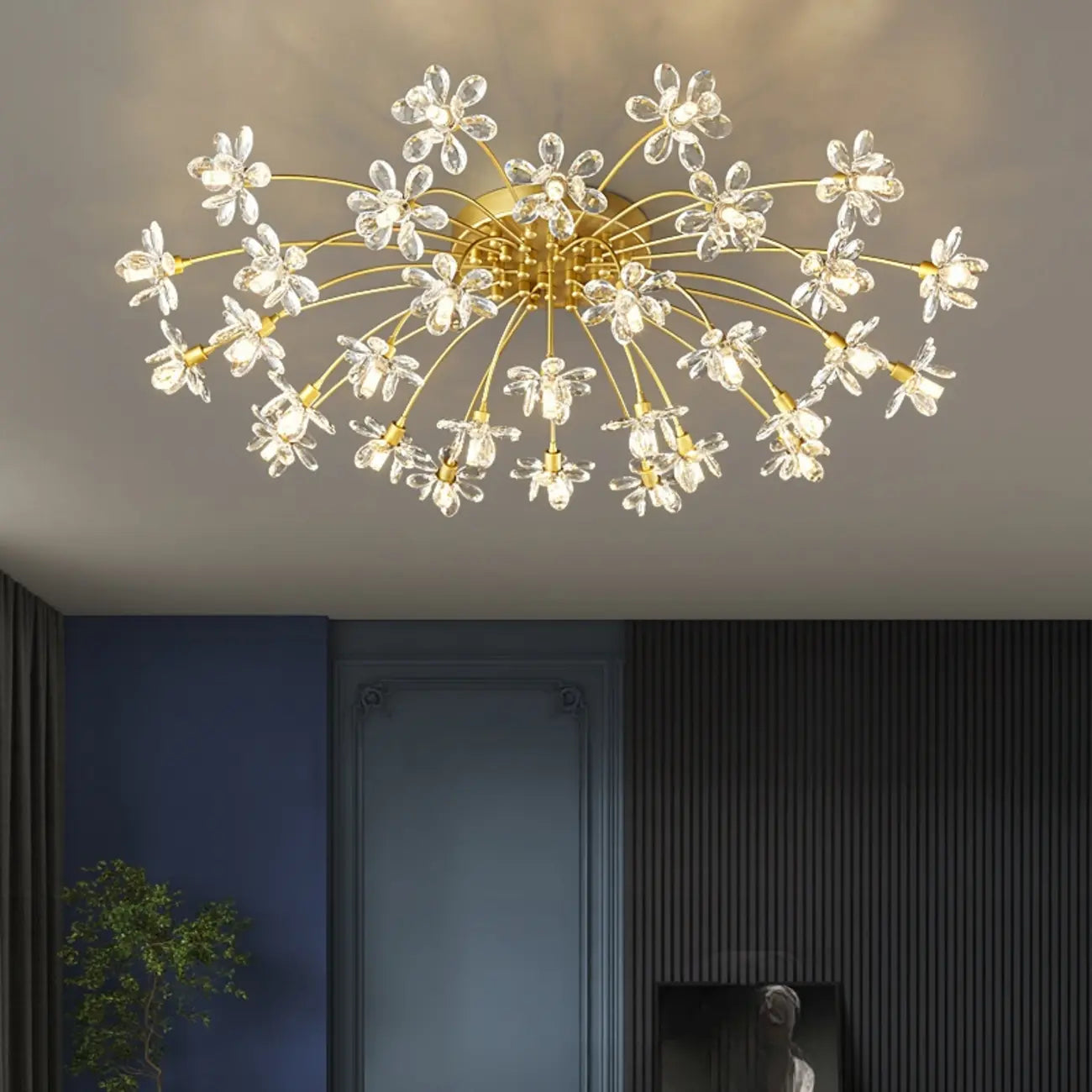 Plafonnier semi-encastré moderne à motif floral en cristal doré