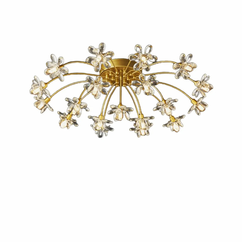 Plafonnier semi-encastré moderne à motif floral en cristal doré
