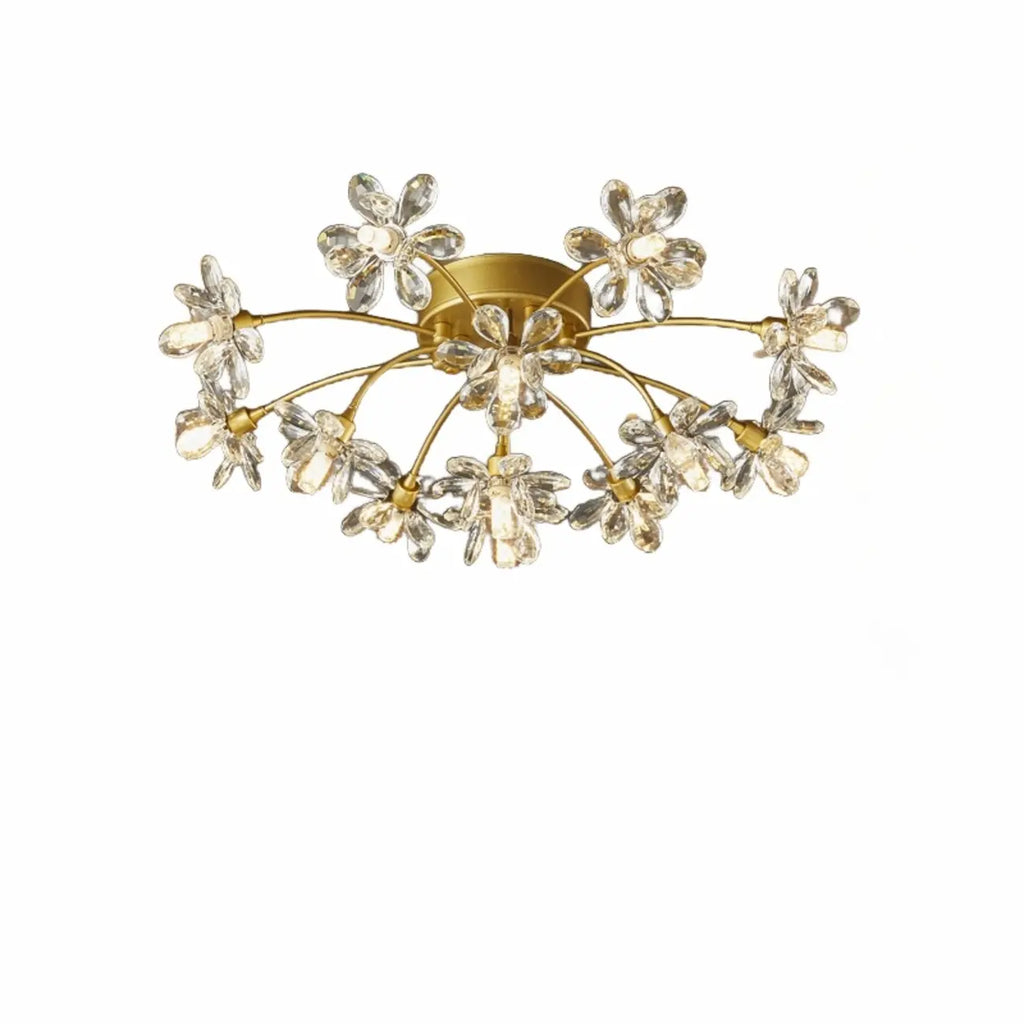 Plafonnier semi-encastré moderne à motif floral en cristal doré