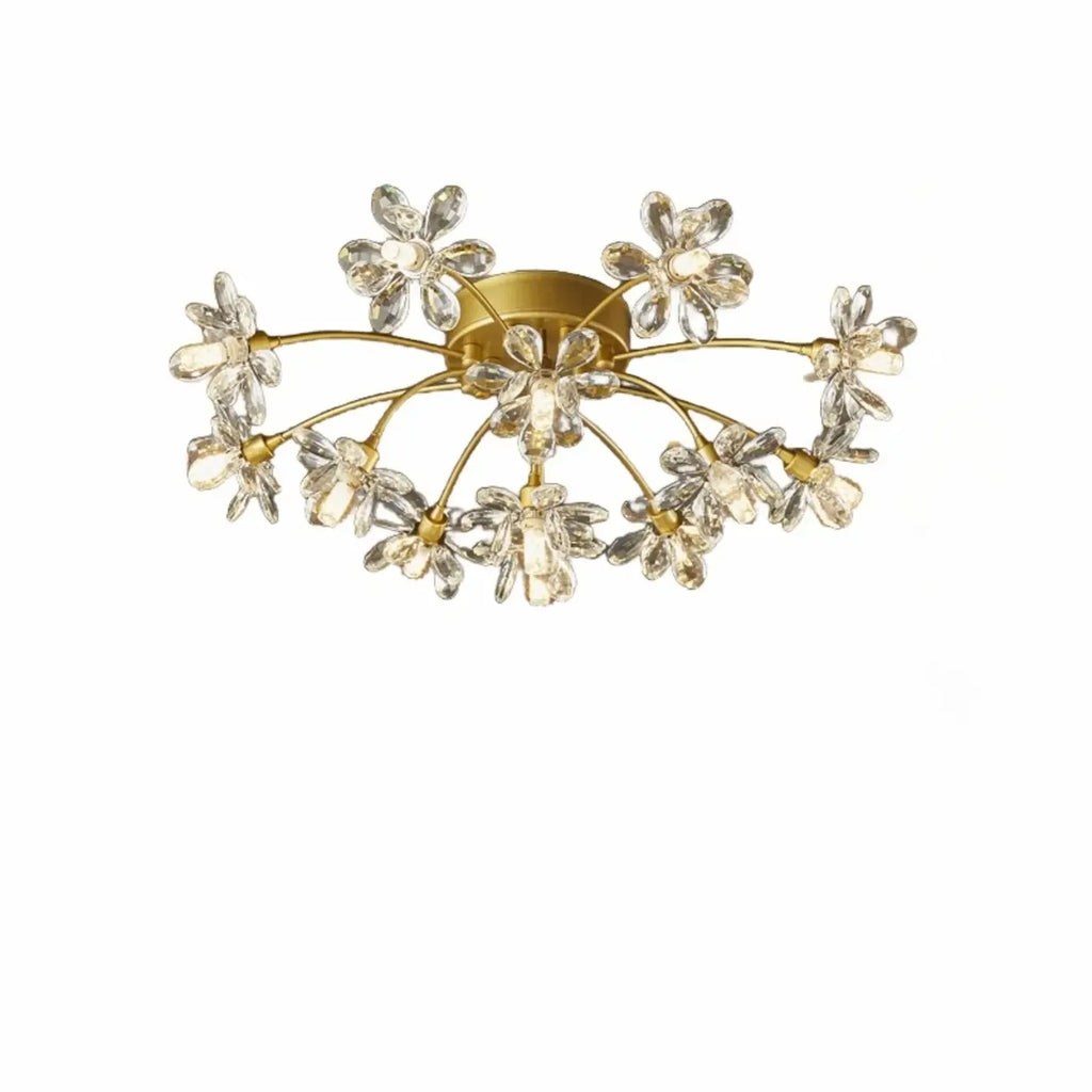 Plafonnier semi-encastré moderne à motif floral en cristal doré