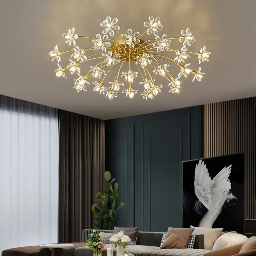 Plafonnier semi-encastré moderne à motif floral en cristal doré