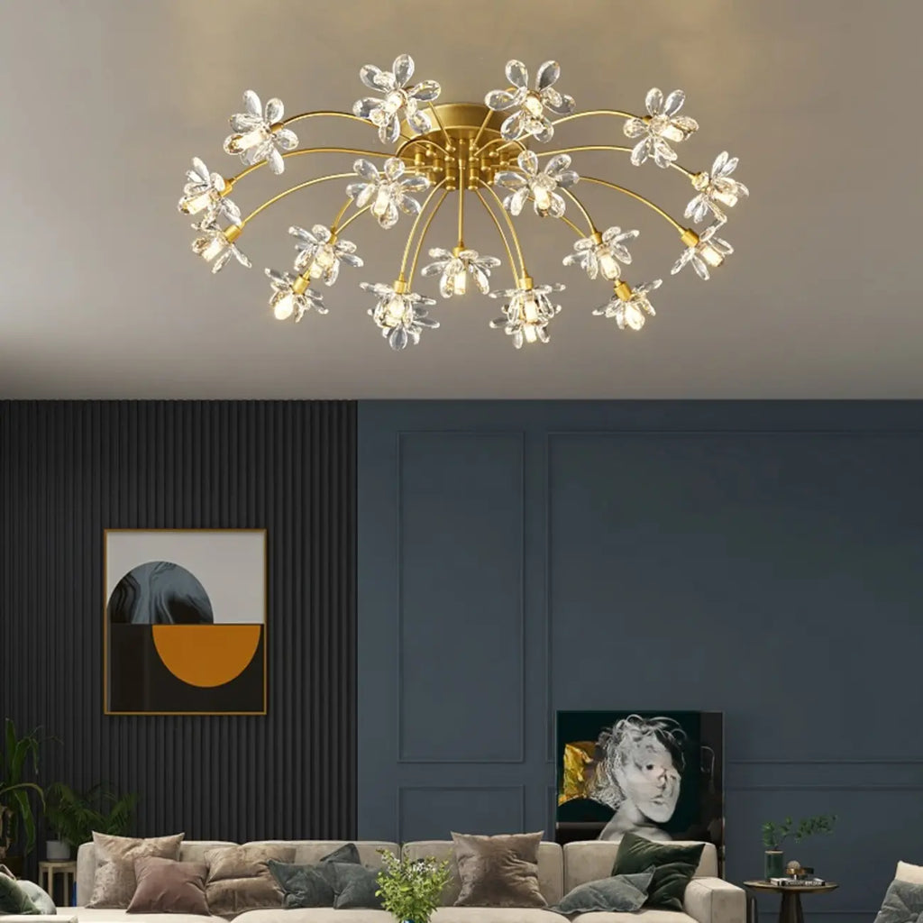 Plafonnier semi-encastré moderne à motif floral en cristal doré