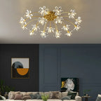 Plafonnier semi-encastré moderne à motif floral en cristal doré