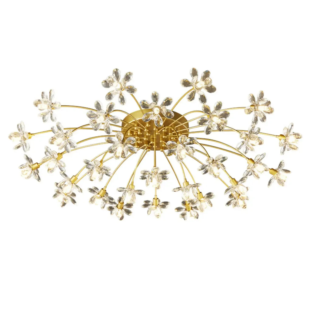 Plafonnier semi-encastré moderne à motif floral en cristal doré