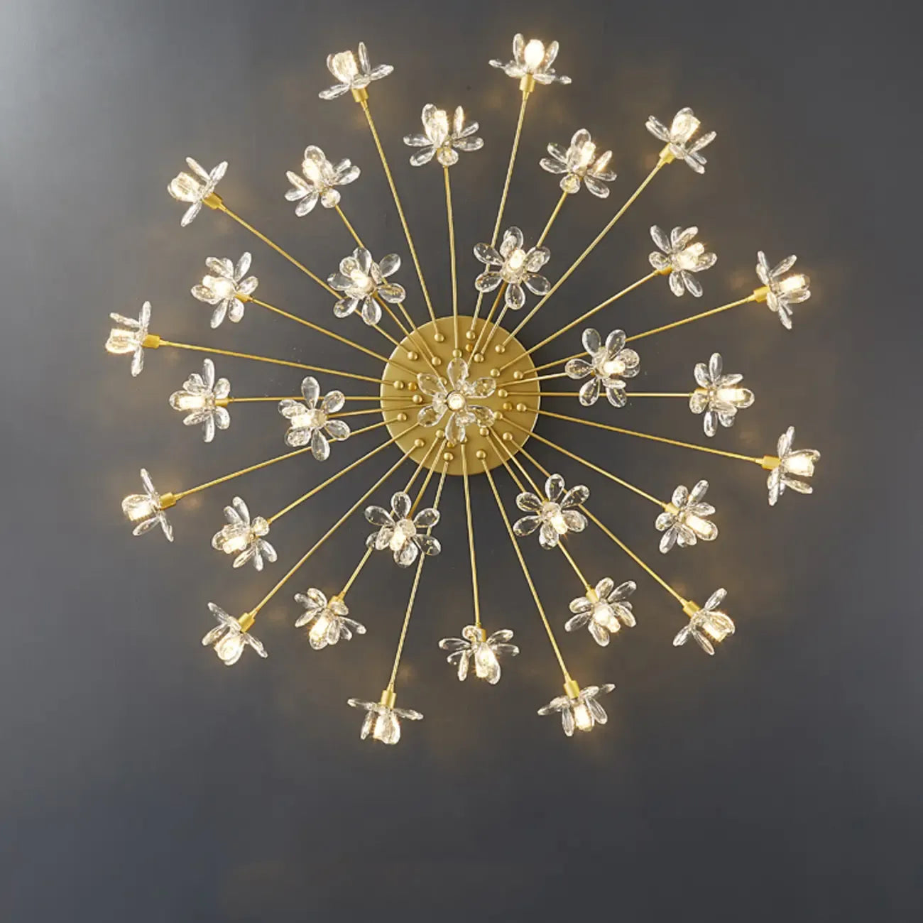 Plafonnier semi-encastré moderne à motif floral en cristal doré