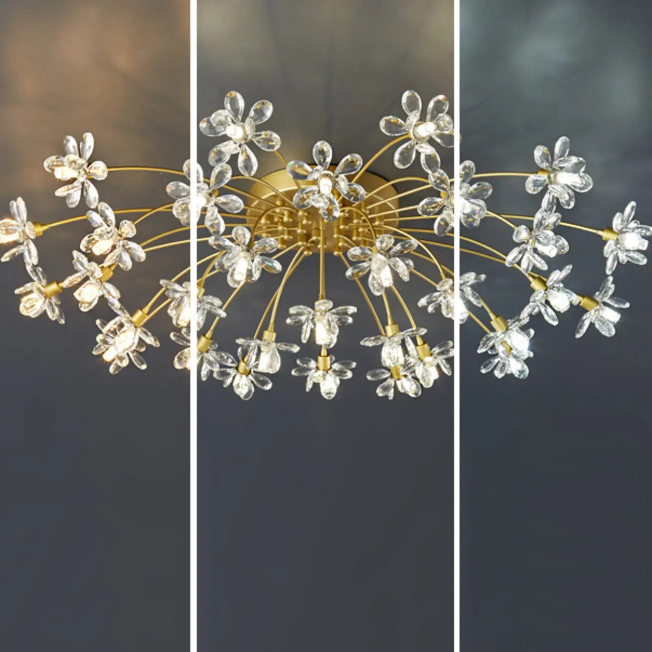 Plafonnier semi-encastré moderne à motif floral en cristal doré