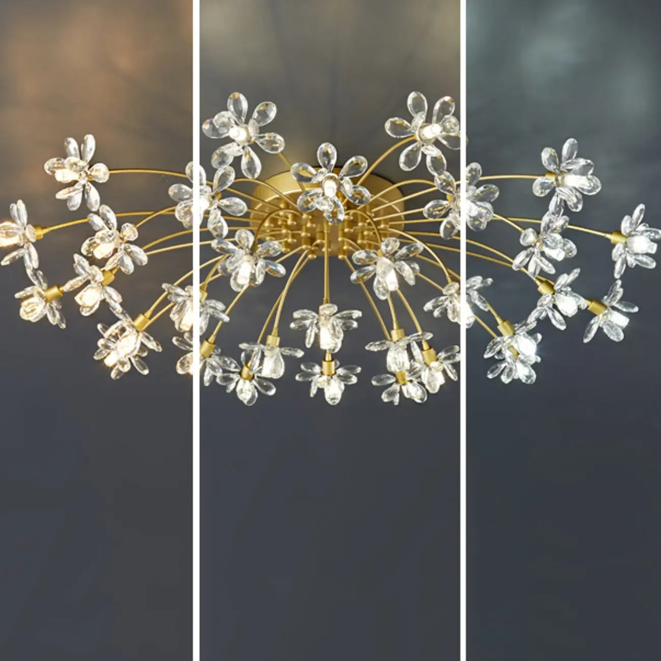 Plafonnier semi-encastré moderne à motif floral en cristal doré