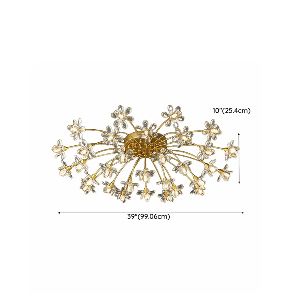 Plafonnier semi-encastré moderne à motif floral en cristal doré