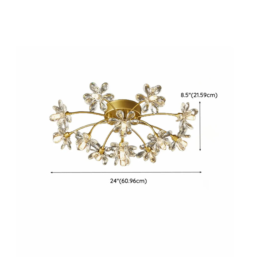 Plafonnier semi-encastré moderne à motif floral en cristal doré