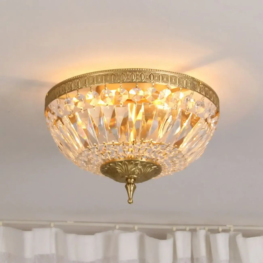 Plafonnier tambour en laiton et cristal de style classique européen