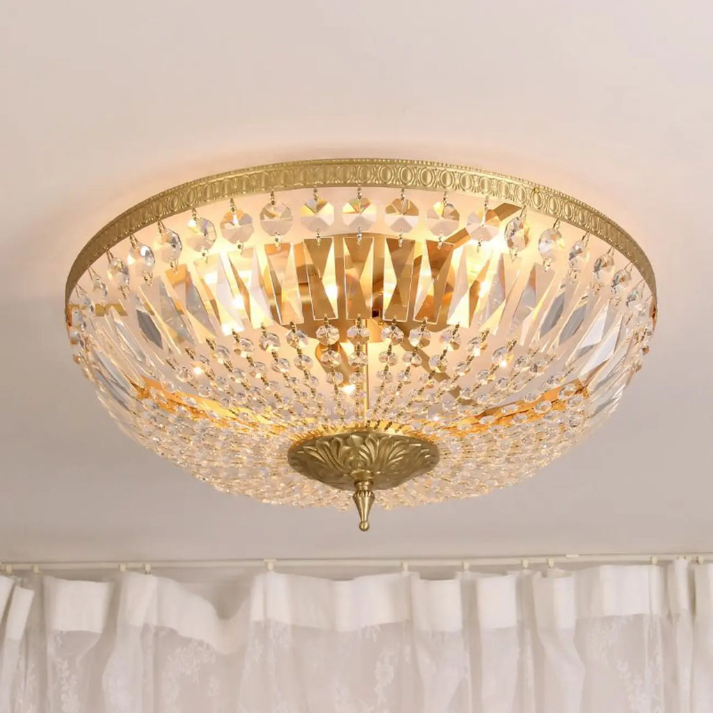 Plafonnier tambour en laiton et cristal de style classique européen