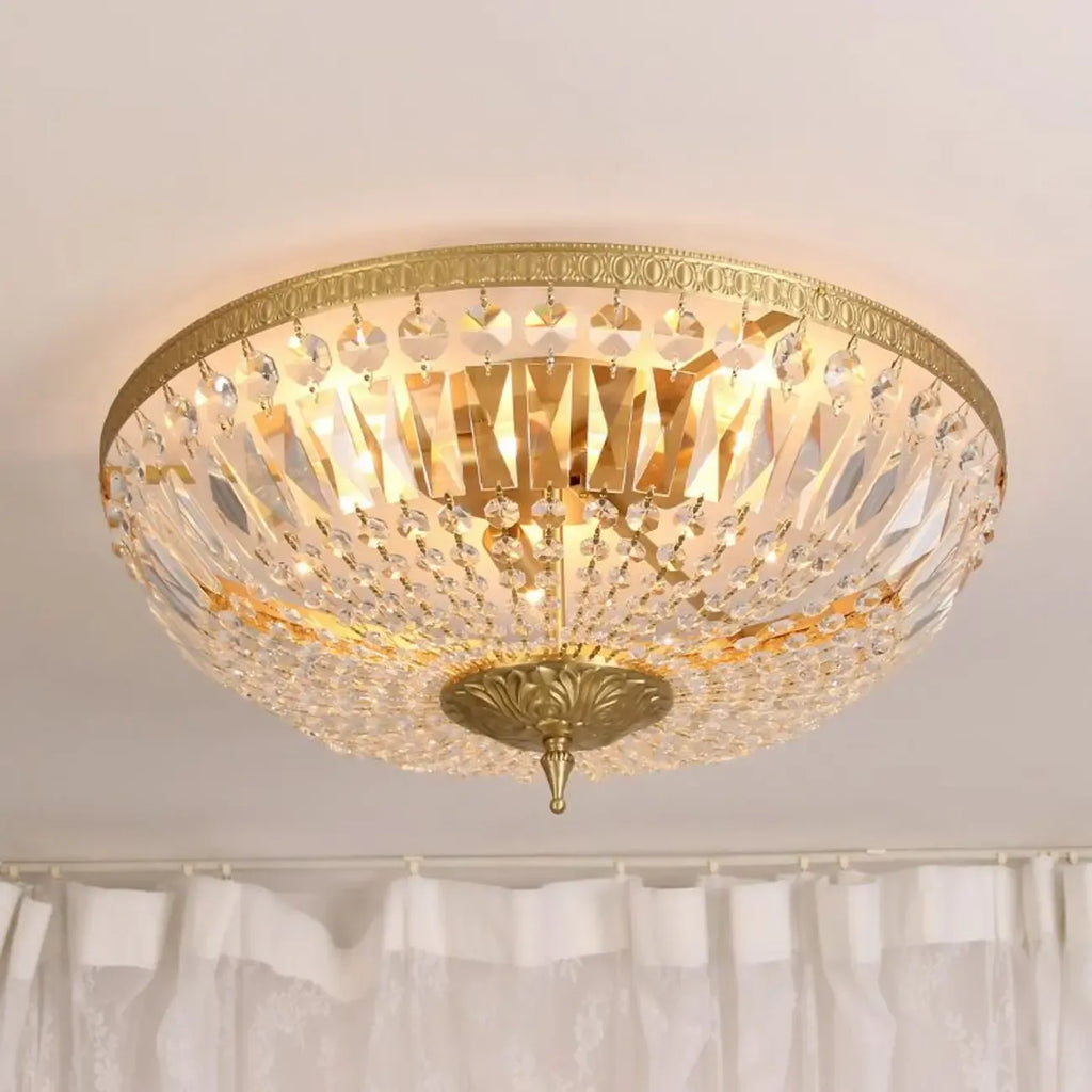 Plafonnier tambour en laiton et cristal de style classique européen