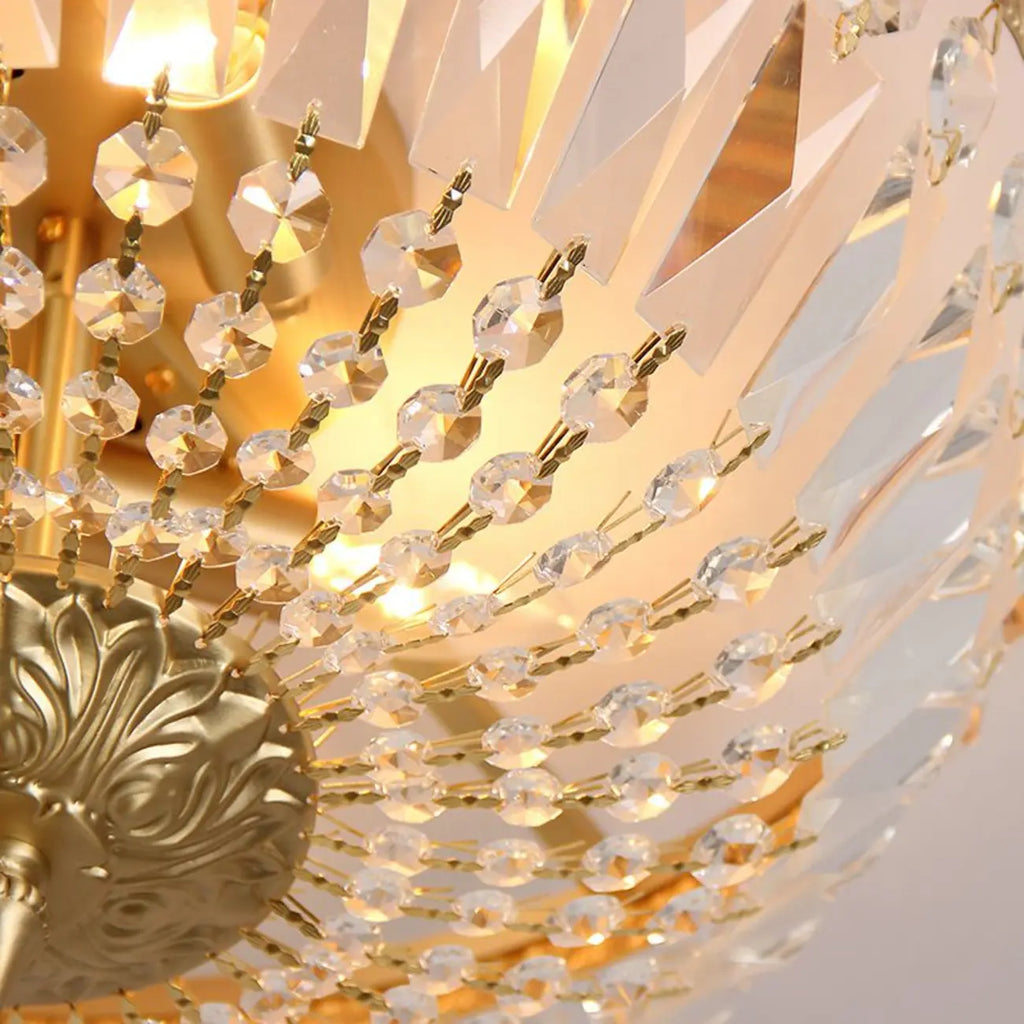 Plafonnier tambour en laiton et cristal de style classique européen