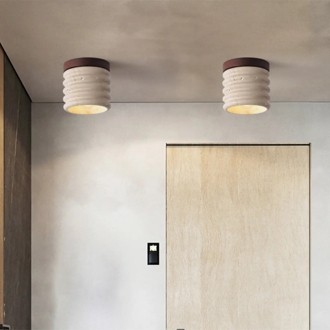 Plafonnier cylindrique moderne couleur pierre beige pour couloir