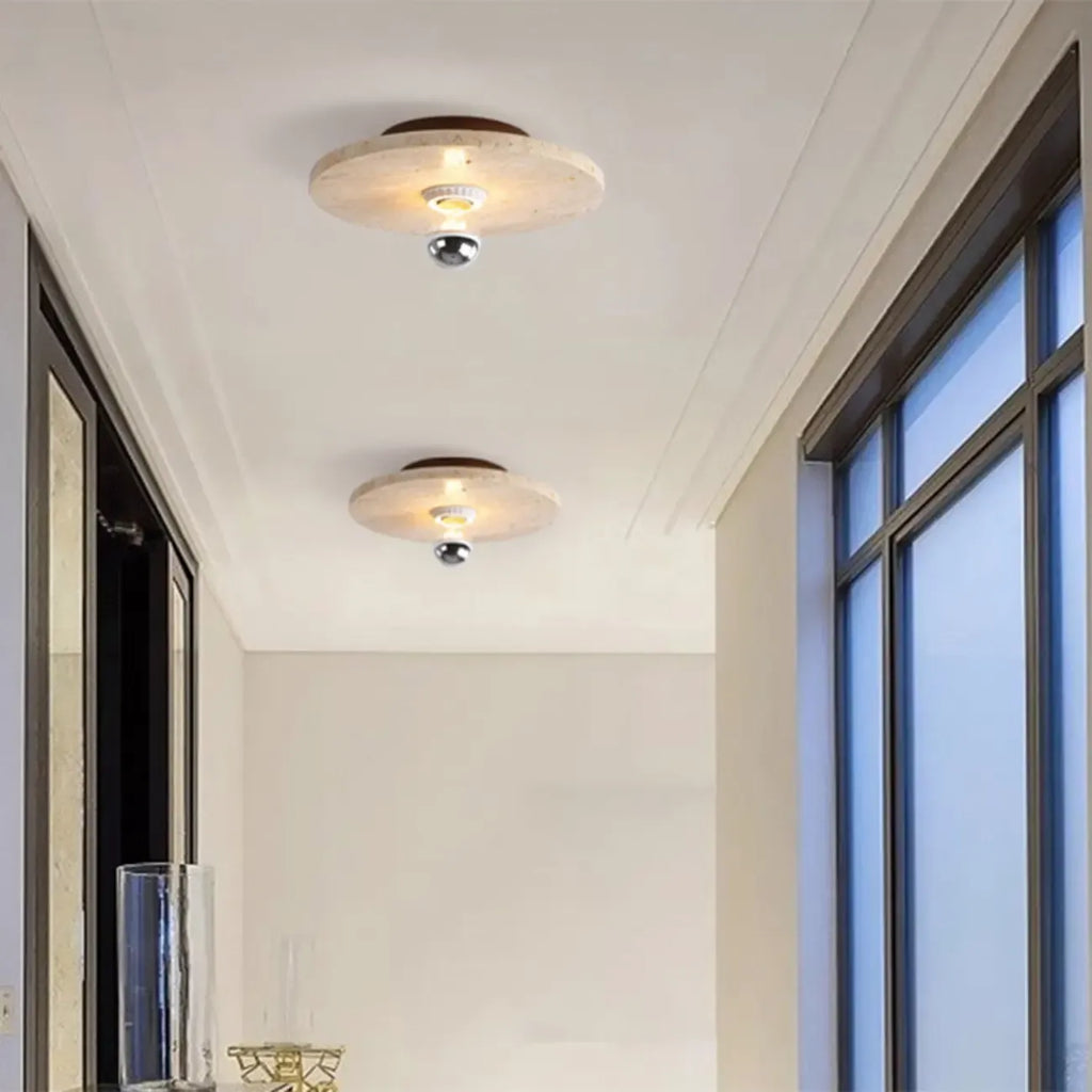 Plafonnier cylindrique moderne couleur pierre beige pour couloir