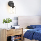 Applique murale industrielle en métal avec abat-jour en verre pour chambre à coucher