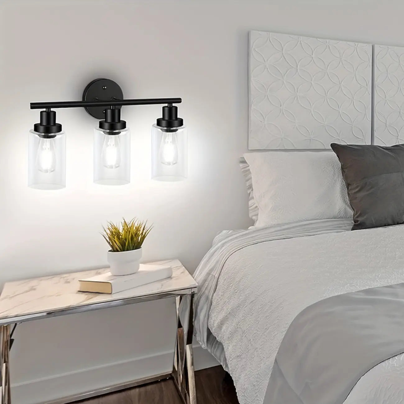 Applique murale industrielle en métal avec abat-jour en verre pour chambre à coucher