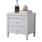 Table de chevet classique en bois blanc sculpté à 2 tiroirs