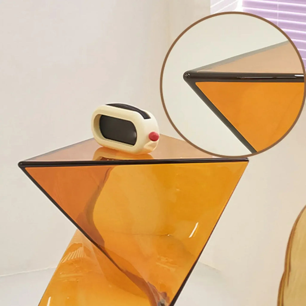 Table d'appoint triangulaire en acrylique pour salon avec base torsadée