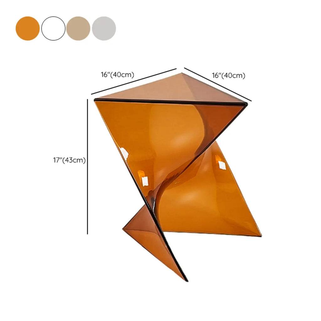 Table d'appoint triangulaire en acrylique pour salon avec base torsadée