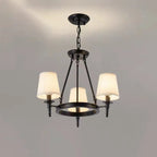 Lampadario Nero a Sospensione con Paralume in Tessuto Stile Country Americano