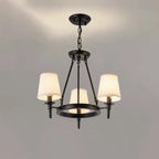 Lampadario Nero a Sospensione con Paralume in Tessuto Stile Country Americano