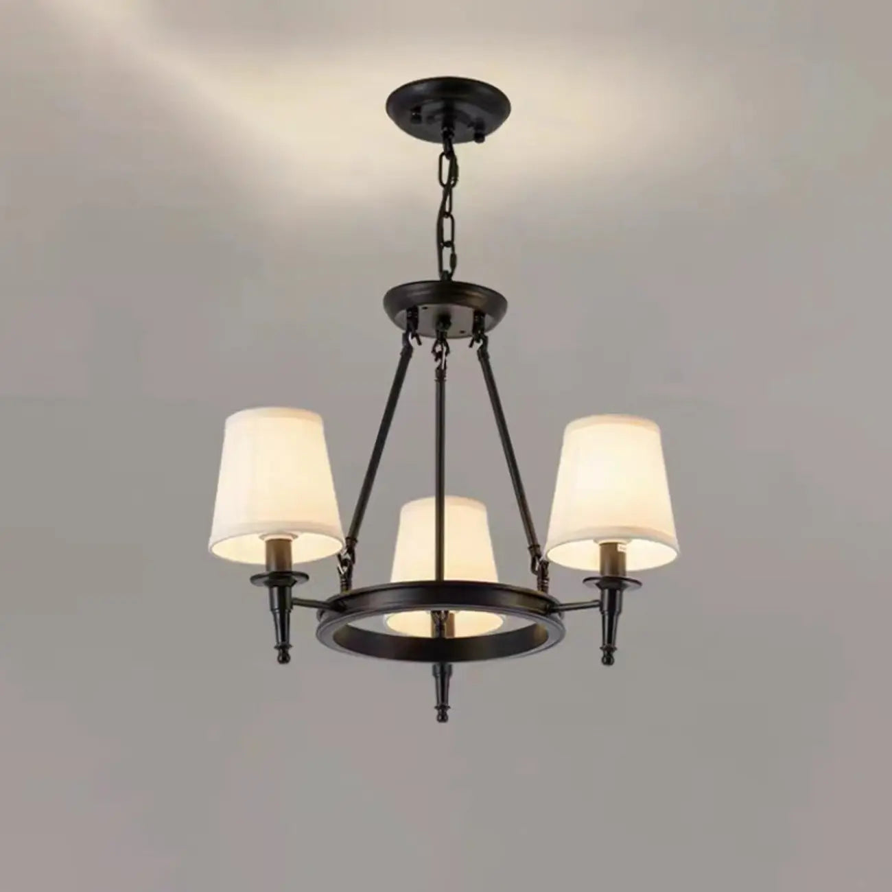 Lampadario Nero a Sospensione con Paralume in Tessuto Stile Country Americano