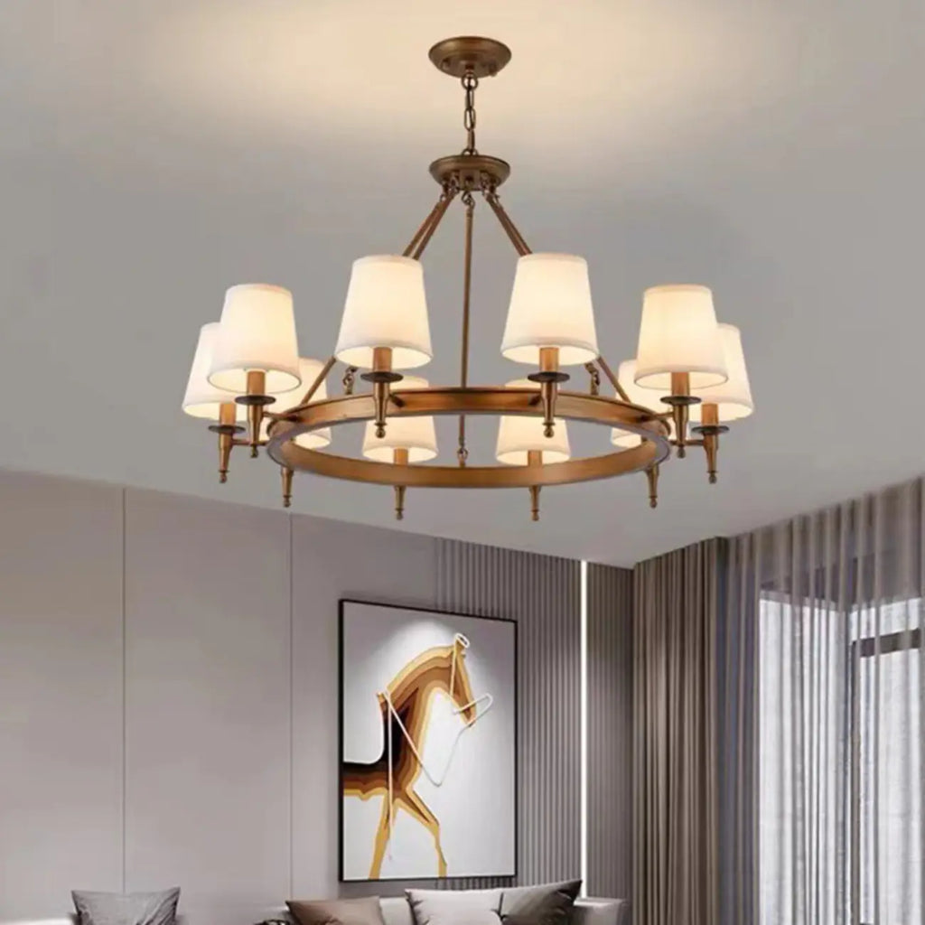 Lampadario Nero a Sospensione con Paralume in Tessuto Stile Country Americano