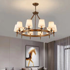 Lampadario Nero a Sospensione con Paralume in Tessuto Stile Country Americano