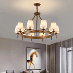 Lampadario Nero a Sospensione con Paralume in Tessuto Stile Country Americano