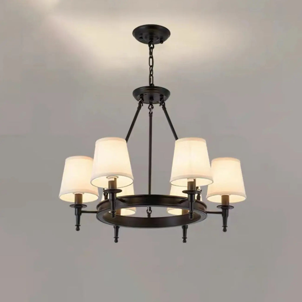 Lampadario Nero a Sospensione con Paralume in Tessuto Stile Country Americano