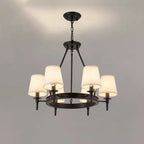 Lampadario Nero a Sospensione con Paralume in Tessuto Stile Country Americano