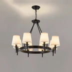 Lampadario Nero a Sospensione con Paralume in Tessuto Stile Country Americano