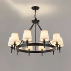 Lampadario Nero a Sospensione con Paralume in Tessuto Stile Country Americano