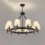 Lampadario Nero a Sospensione con Paralume in Tessuto Stile Country Americano