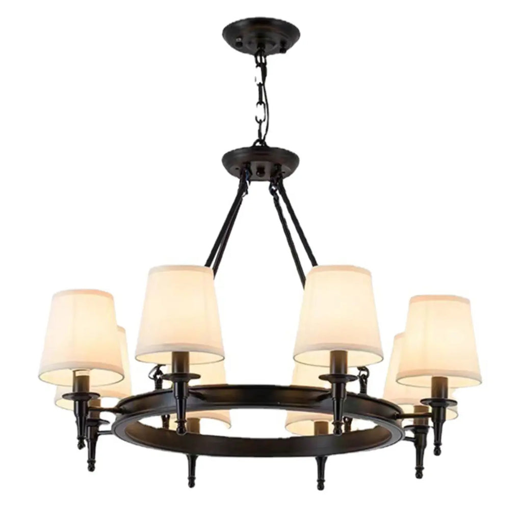 Lampadario Nero a Sospensione con Paralume in Tessuto Stile Country Americano