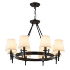 Lampadario Nero a Sospensione con Paralume in Tessuto Stile Country Americano
