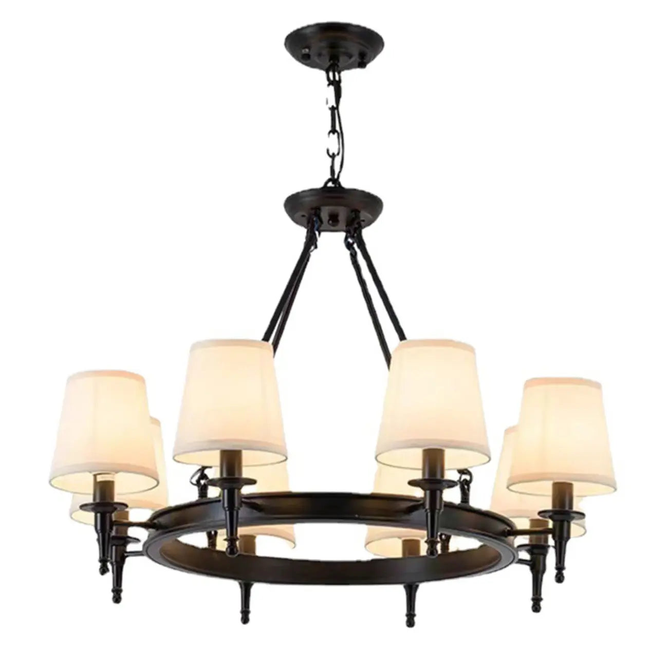 Lampadario Nero a Sospensione con Paralume in Tessuto Stile Country Americano