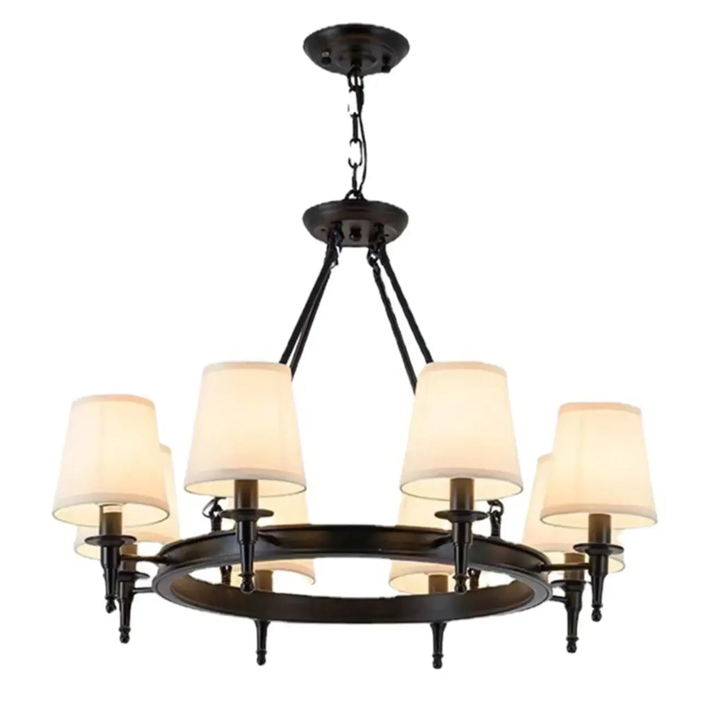 Lampadario Nero a Sospensione con Paralume in Tessuto Stile Country Americano