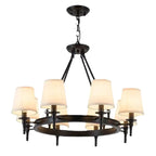 Lampadario Nero a Sospensione con Paralume in Tessuto Stile Country Americano