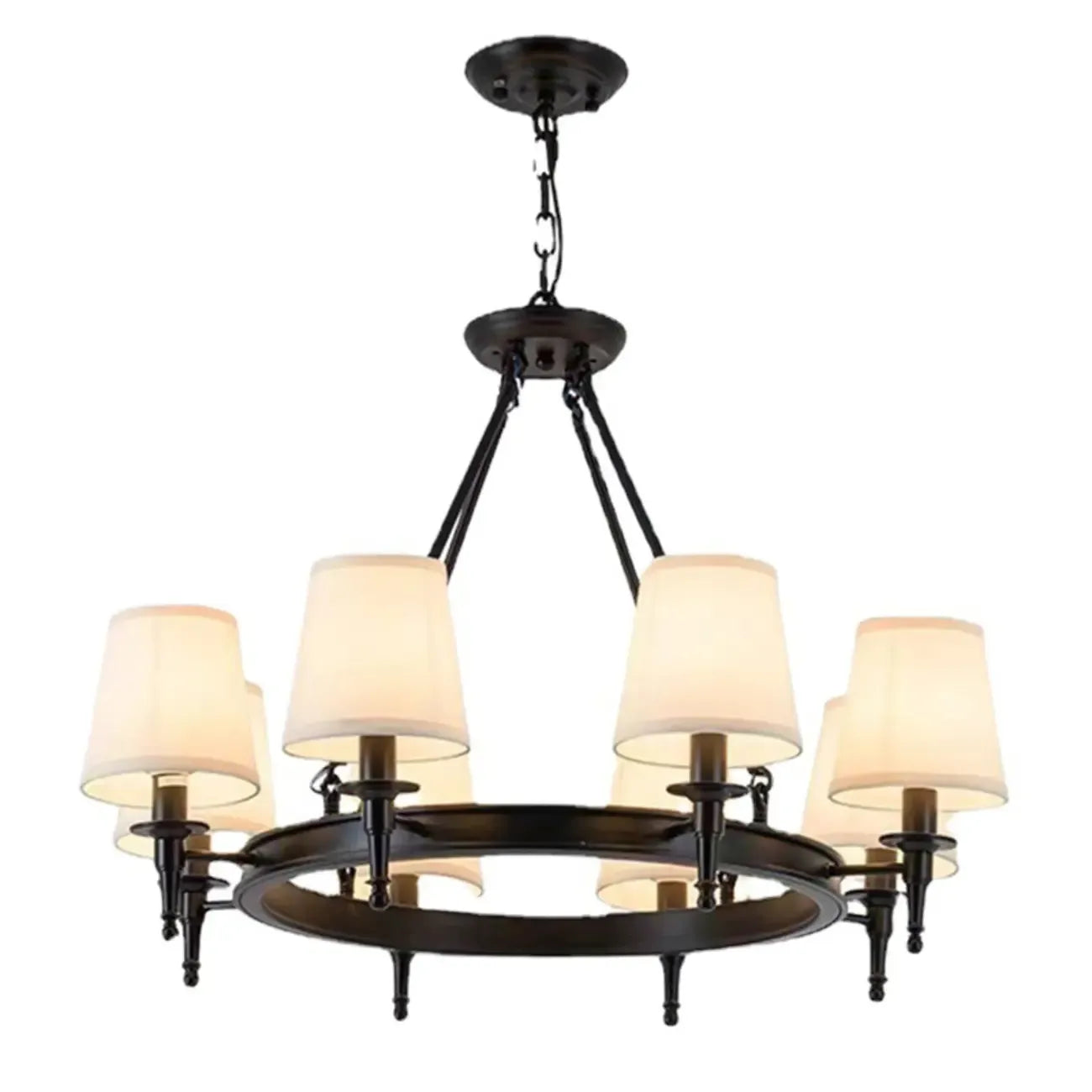 Lampadario Nero a Sospensione con Paralume in Tessuto Stile Country Americano
