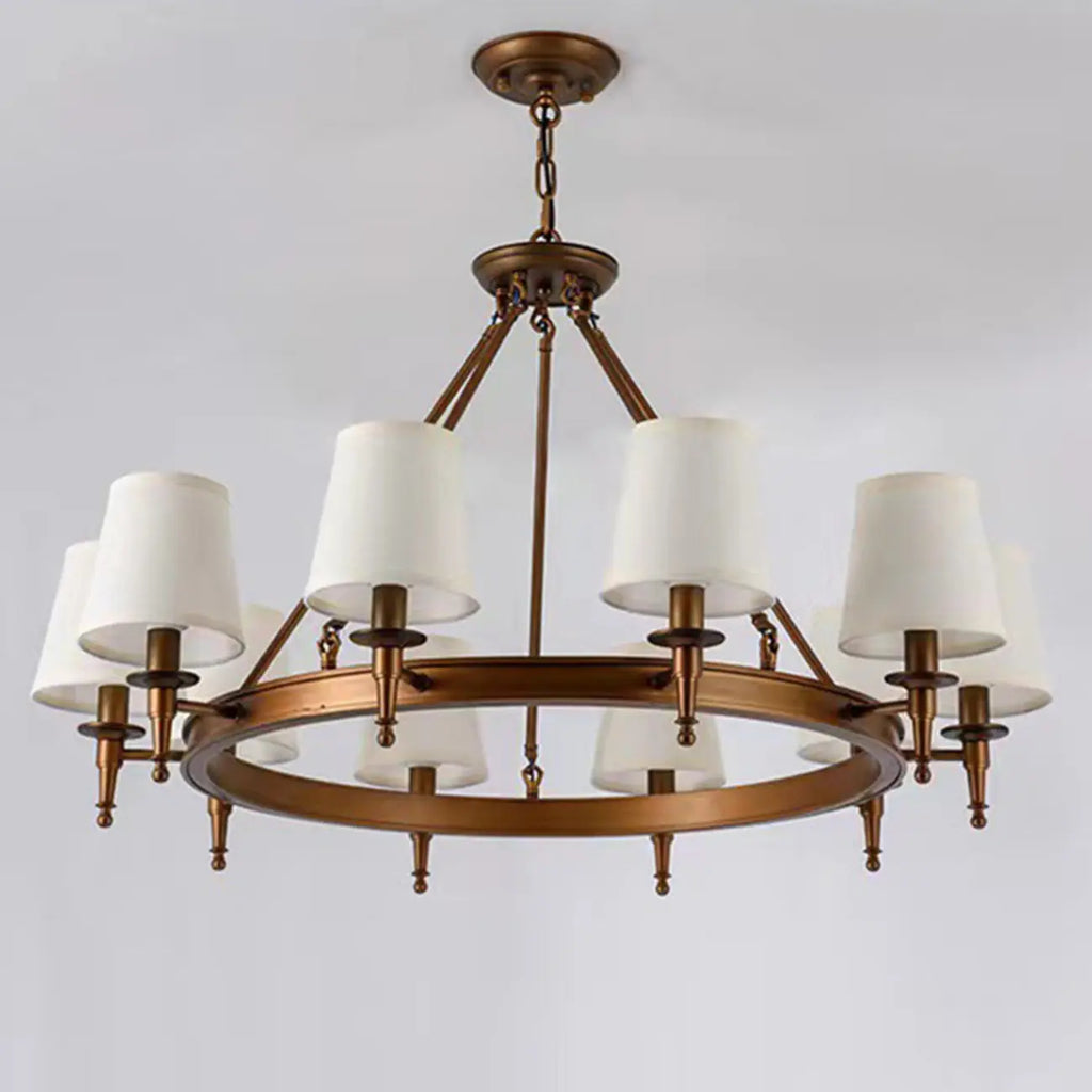 Lampadario Nero a Sospensione con Paralume in Tessuto Stile Country Americano