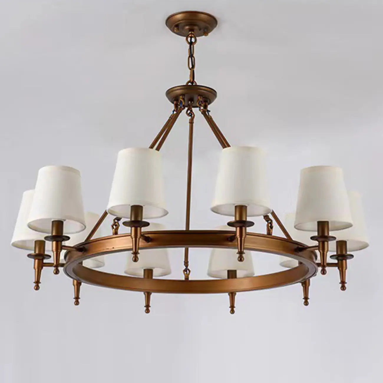 Lampadario Nero a Sospensione con Paralume in Tessuto Stile Country Americano