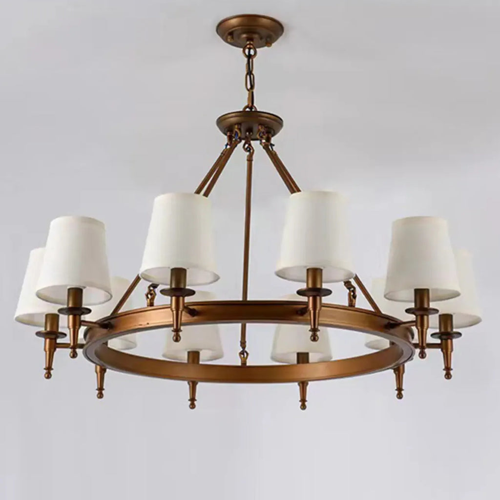 Lampadario Nero a Sospensione con Paralume in Tessuto Stile Country Americano