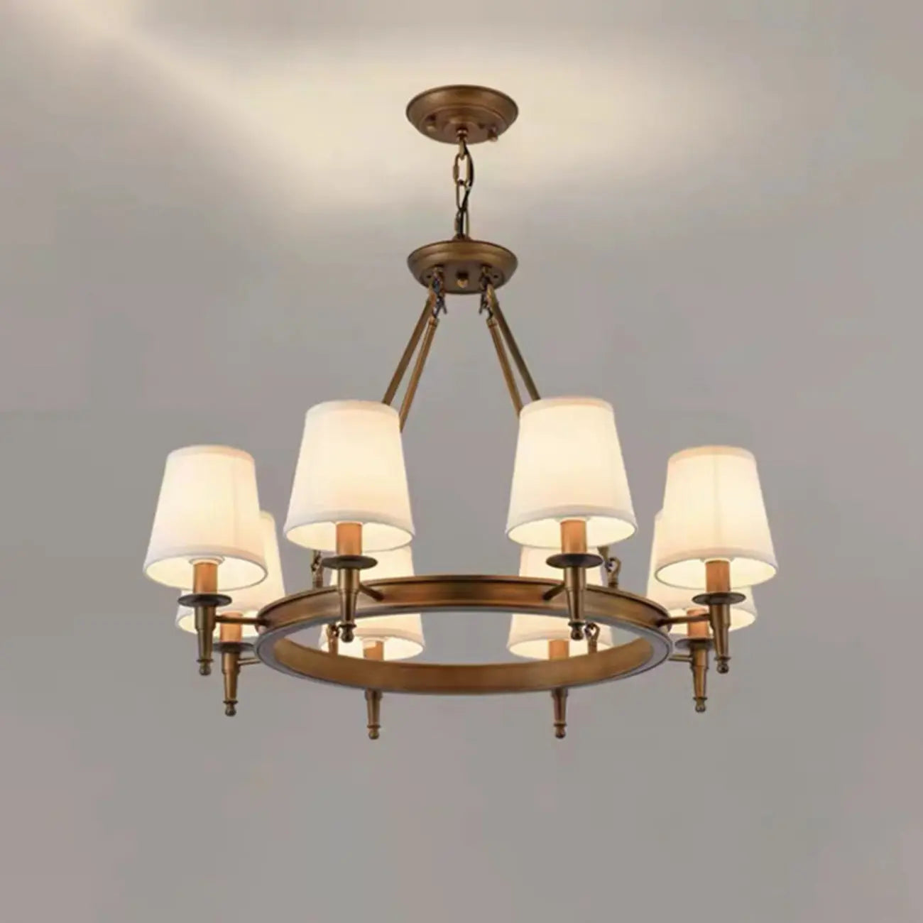 Lampadario Nero a Sospensione con Paralume in Tessuto Stile Country Americano